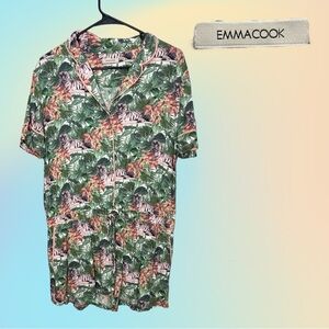Hard to Find EMMA COOK Viscose Hawaiian Tiger Print Short Sleeve Romper M/L